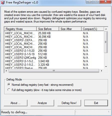 Free  RegDefrager(注册表碎片清理软件)